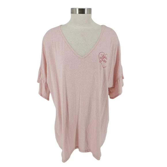 Lane Bryant Tee Shirt Pink Femme Power Flutter Short Sleeve V Neck Top 22 24 - Picture 1 of 7